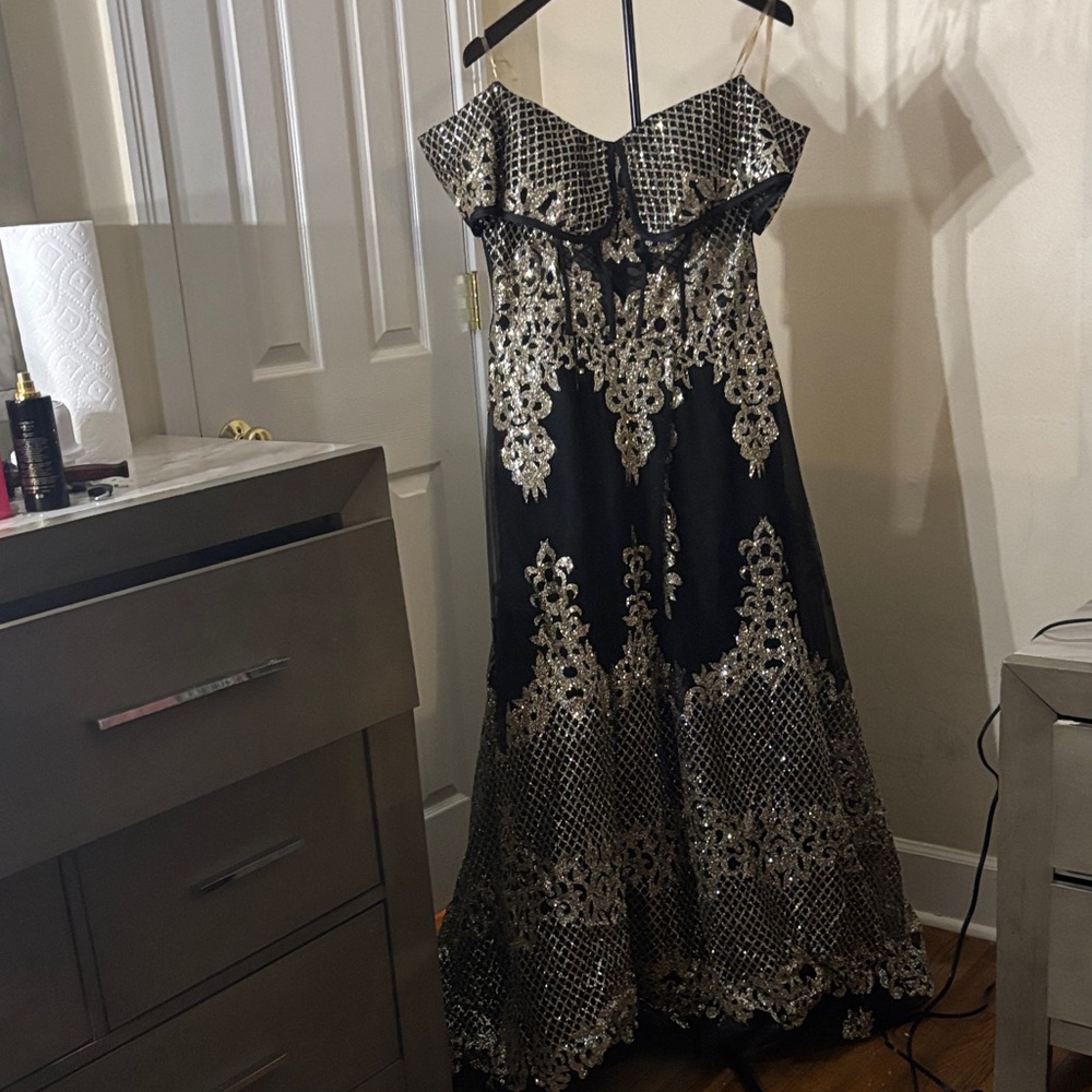 Elegant Black and Silver Prom Dress